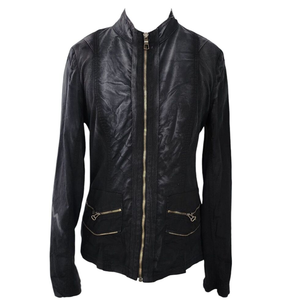 XCVI Edgy Utility Jacket Womens M Black Gray Acid Wash Distressed. Biker Rock